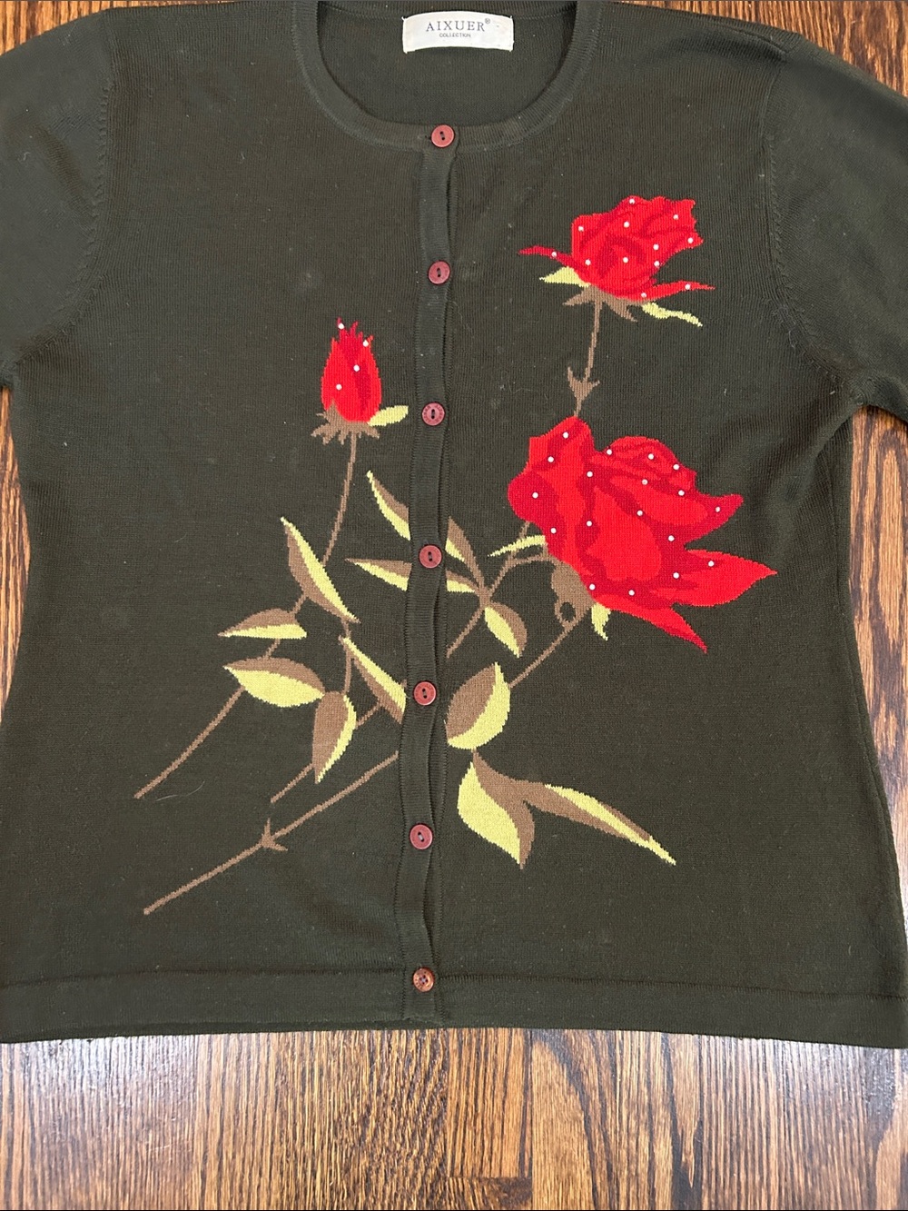 Vintage 90s Knit Floral Cardigan - Picture 8 of 10